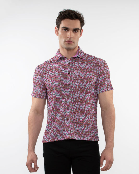 ST33le Pink Stretch Crinkle Knit SS Shirt