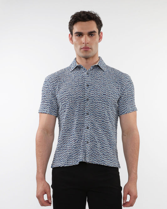 ST33le Teal Stretch Crinkle Knit SS Shirt