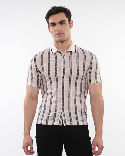 ST33le Pink/Black Stripe Gossamer Stretch SS Shirt