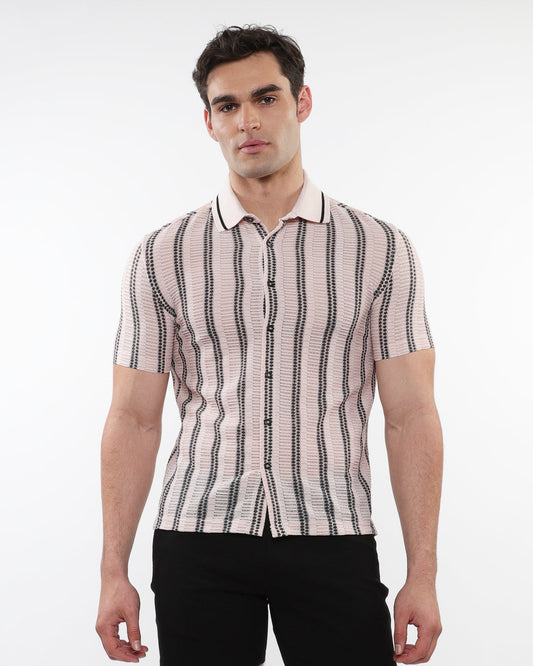 ST33le Pink/Black Stripe Gossamer Stretch SS Shirt