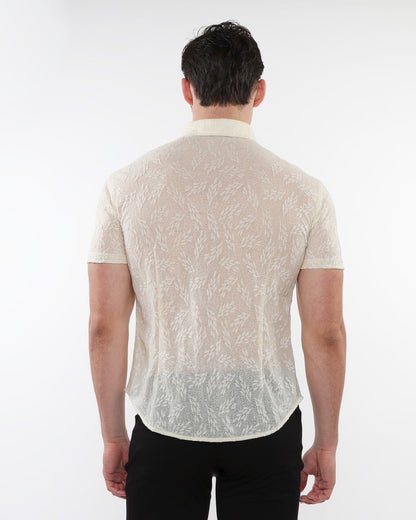 St33le Beige Leaves Gossamer Knit SS Shirt
