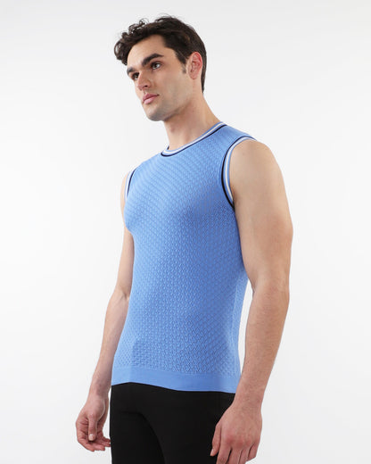 ST33le Blue Textured Open Knitted Mesh Tank