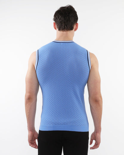 ST33le Blue Textured Open Knitted Mesh Tank