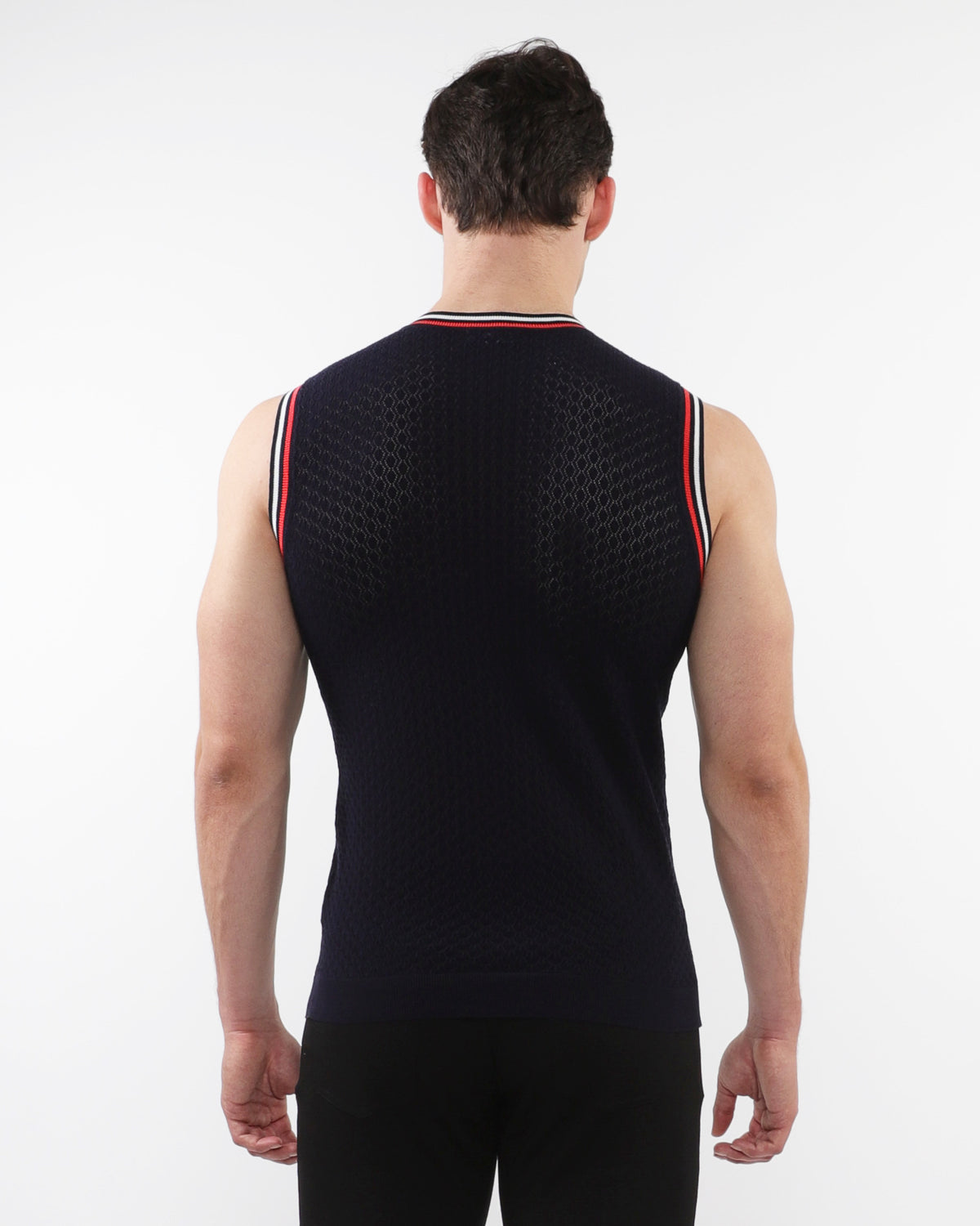 ST33le NavyTextured Open Knitted Mesh Tank