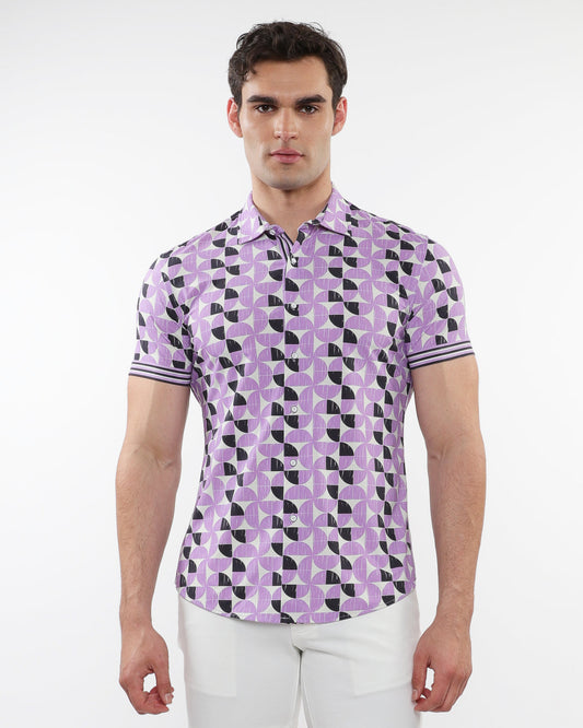 ST33le Black/Purple Circles Printed Knit SS Shirt