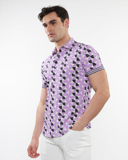 ST33le Black/Purple Circles Printed Knit SS Shirt