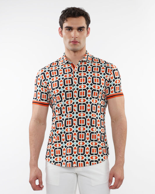 ST33le Rust/Marine Tiles Parquet Performance SS Shirt