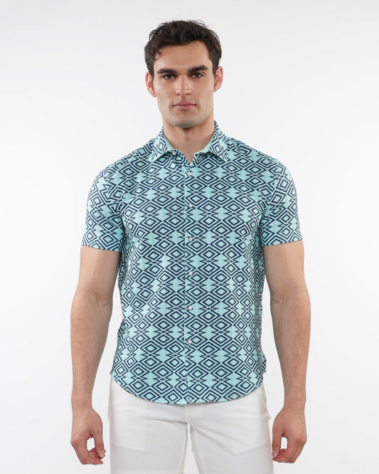 ST33le Marine/Ocean Diamonds Printed Knit SS Shirt