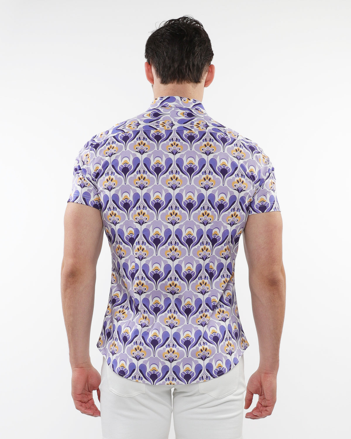 ST33le Purple/Gold Floral Printed Cotton Knit SS Shirt