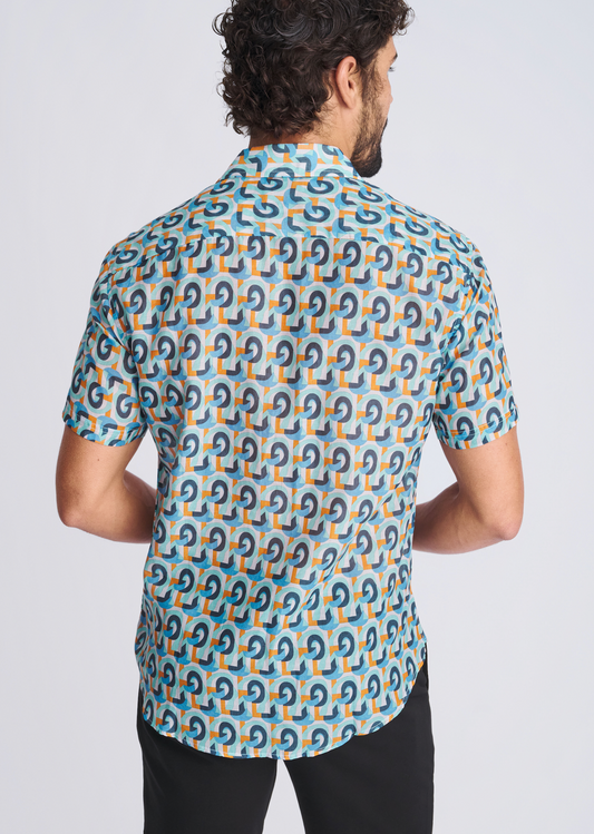 Postmarc Teal Swirls Cotton/Silk SS Shirt