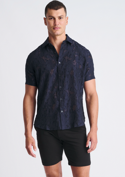 Postmarc Navy Lightweight Jacquard SS Shirt