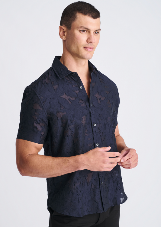 Postmarc Navy Lightweight Jacquard SS Shirt