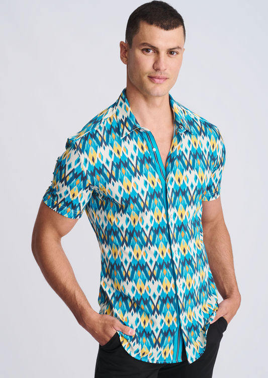 Postmarc Teal/Gold Diamonds Performance SS Shirt