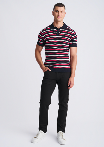 Postmarc Navy Wavy Textured Cotton SS Shirt