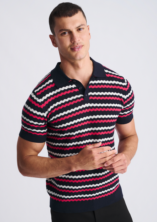Postmarc Navy Wavy Textured Cotton SS Shirt