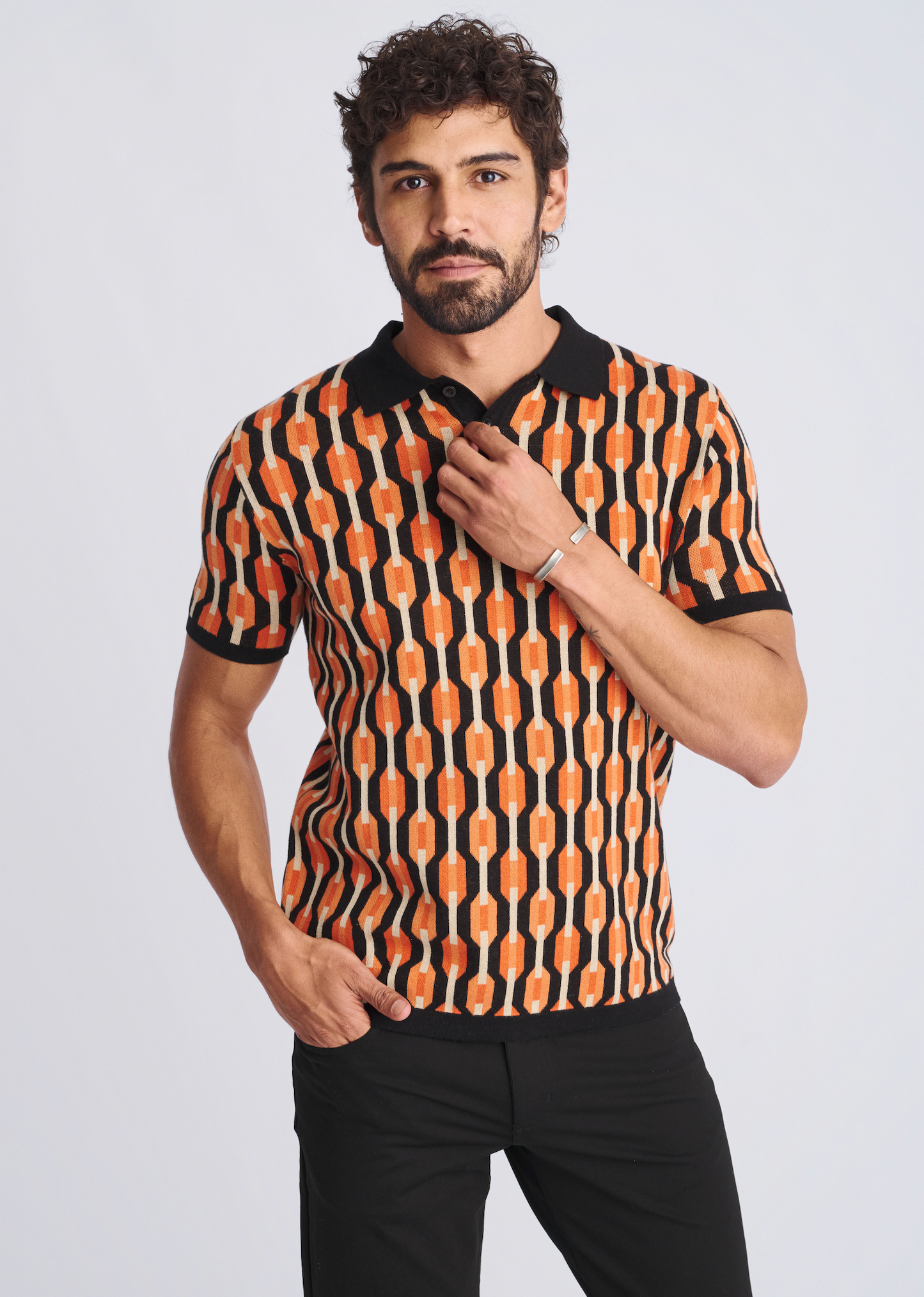 Postmarc Orange Retro Chain Jacquard SS Shirt