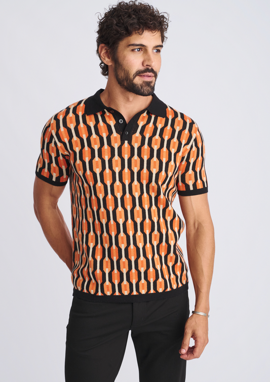 Postmarc Orange Retro Chain Jacquard SS Shirt
