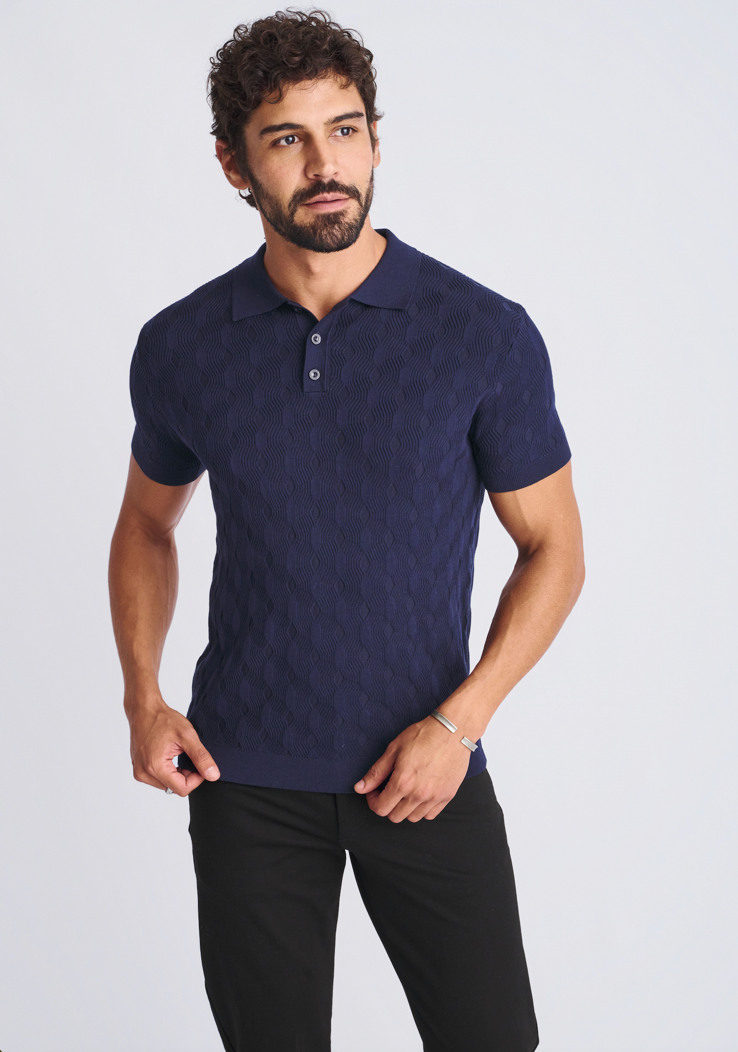 Postmarc Navy Silk/Tencel Knit Polo