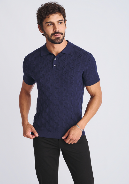 Postmarc Navy Silk/Tencel Knit Polo