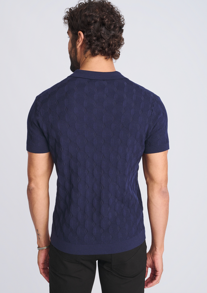 Postmarc Navy Silk/Tencel Knit Polo