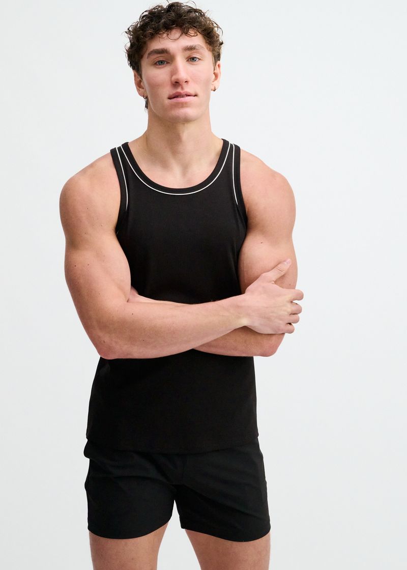 St33le Rib Stretch Cotton/Tencel Tank W/Pipping