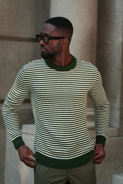 Donato Dark Green Striped Victoria Sweater