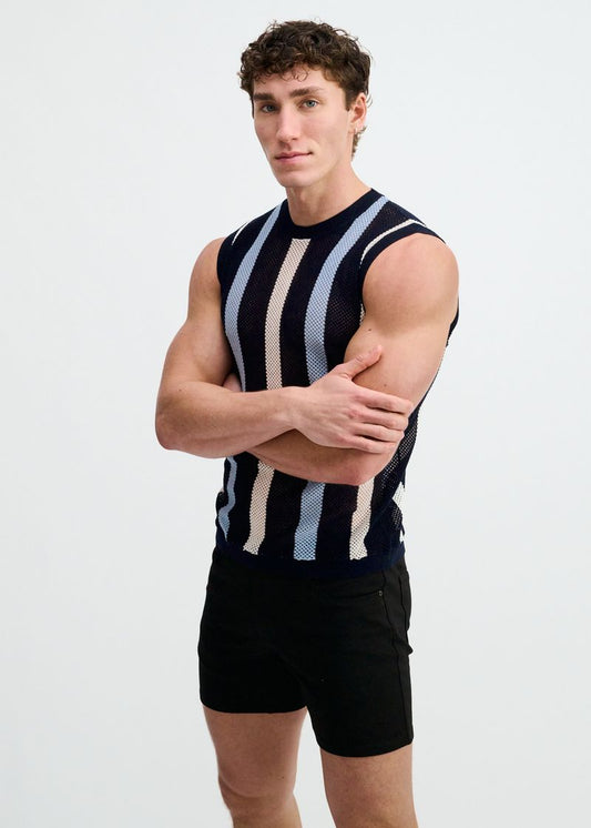 St33le Textured Stripe Open Knit Vest