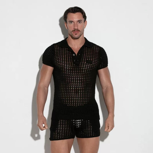 CODE22 Crochet Diamond Knit Polo
