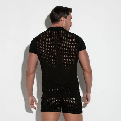 CODE22 Crochet Diamond Knit Polo