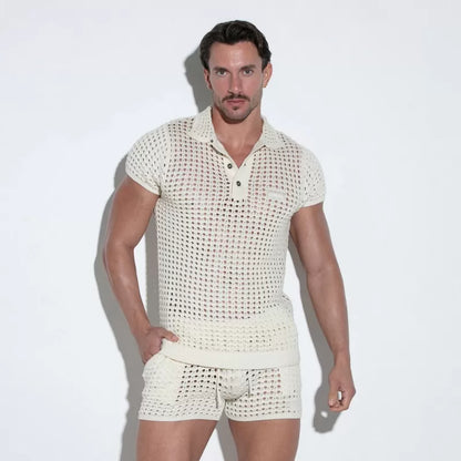 CODE22 Crochet Diamond Knit Polo