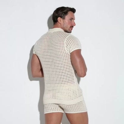 CODE22 Crochet Diamond Knit Polo
