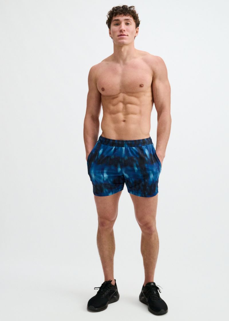 St33le Navy Abstract Printed Performance Mesh Short