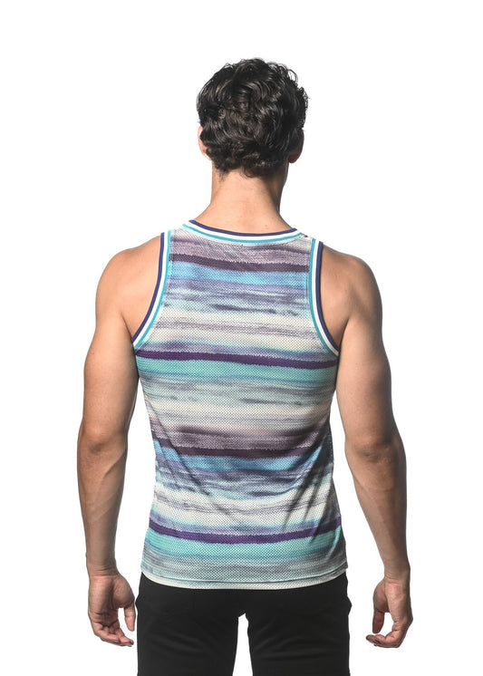 St33leTeal/Blue Striped Printed Tank
