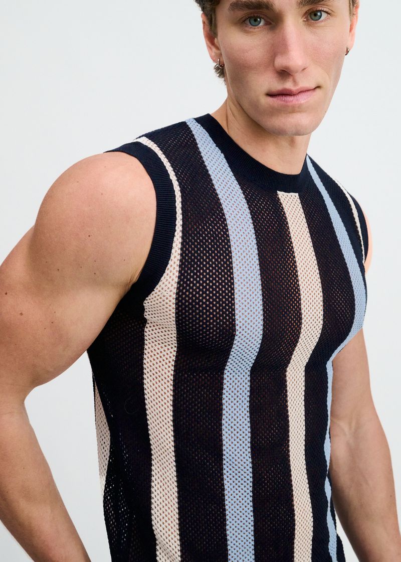 St33le Textured Stripe Open Knit Vest
