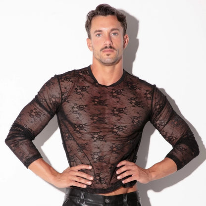Code 22 Sheer Lace Long Sleeve Shirt